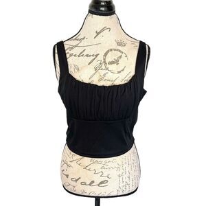 Womens Tank Top Size XL Stretch Crop Sleeveless Pleated Polyester Spandex Short